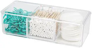 Clear Bathroom Dresser Organizer - Cotton Ball Swab Holder with 3 Divided Compartments&Lid, , Waterproof Transparent Small Plastic Storage Containers, Vanity Makeup Organization Clear Bathroom Dresser Organizer - Cotton Ball Swab Holder with 3 Divided Compartments&Lid, , Waterproof Transparent Small Plastic Storage Containers, Vanity Makeup Organization