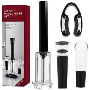 4pcs Wine Opener Set,4 in 1 Air Pressure Wine Bottle Opener Set Including Foil Cutter,Vacuum Stopper,Wine Pourer,Efficient Corkscrew Bottle Opener Without Damaging Corks 4pcs Wine Opener Set,4 in 1 Air Pressure Wine Bottle Opener Set Including Foil Cutter,Vacuum Stopper,Wine Pourer,Efficient Corkscrew Bottle Opener Without Damaging Corks