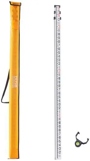 Aluminum Grade Telescopic Measuring Rod, 9-Feet 3 Sections, Double-Sided 1/8in Leveling Rod with Bubble Level & Carrying Bag for Houses, Walls, Floors Aluminum Grade Telescopic Measuring Rod, 9-Feet 3 Sections, Double-Sided 1/8in Leveling Rod with Bubble Level & Carrying Bag for Houses, Walls, Floors