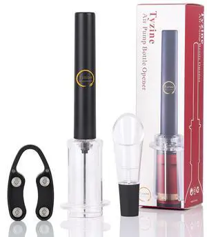 Air Pressure Pump Bottle Opener With Foil Cutter And Aerator Pourer,Simple Cork Remover,Efficient Corkscrew Bottle Opener,Great For Wine Lovers,Perfect Wine Gift. (Black 3 set) Air Pressure Pump Bottle Opener With Foil Cutter And Aerator Pourer,Simple Cork Remover,Efficient Corkscrew Bottle Opener,Great For Wine Lovers,Perfect Wine Gift. (Black 3 set)