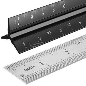 Architectural Scale Ruler Set, 2 Pack 12 Inch Aluminum Architect Ruler with Standard Metal Ruler, Imperial Architect Triangular Ruler with Etching for Architects, Engineers, Students and Draftsman Architectural Scale Ruler Set, 2 Pack 12 Inch Aluminum Architect Ruler with Standard Metal Ruler, Imperial Architect Triangular Ruler with Etching for Architects, Engineers, Students and Draftsman