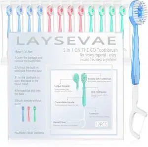 12 Pack 5 in 1 Disposable Mini Toothbrushes with Toothpaste, Floss, Pick & Tongue Scraper, Individually Wrapped, Portable Toothbrush Travel Set for Kids Adults, Mixed Flavor (Mixed Flavor) 12 Pack 5 in 1 Disposable Mini Toothbrushes with Toothpaste, Floss, Pick & Tongue Scraper, Individually Wrapped, Portable Toothbrush Travel Set for Kids Adults, Mixed Flavor (Mixed Flavor)