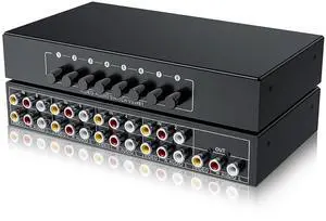 RCA Switch 8 in 1 Out Composite Video L/R Audio Selector Box 8X1, 8-Way RCA Switcher - 8 Port AV Selector Switch - Plug & Play for Wii PS2 Xbox DVD STB HDTV RCA Switch 8 in 1 Out Composite Video L/R Audio Selector Box 8X1, 8-Way RCA Switcher - 8 Port AV Selector Switch - Plug & Play for Wii PS2 Xbox DVD STB HDTV