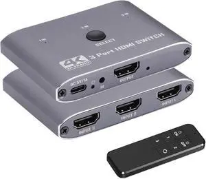 4K@60Hz HDMI Switch 3 in 1 Out, HDMI Switcher Selector with Remote Supports 4K 3D 1080P HDR HDMI 2.0 HDCP 2.2 Compatible with Nintendo Switch PS5/4/3 Xbox Roku TV Fire Stick Blu-Ray Player 4K@60Hz HDMI Switch 3 in 1 Out, HDMI Switcher Selector with Remote Supports 4K 3D 1080P HDR HDMI 2.0 HDCP 2.2 Compatible with Nintendo Switch PS5/4/3 Xbox Roku TV Fire Stick Blu-Ray Player