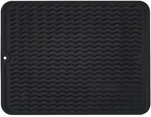 Silicone Dish Drying Mat, Non-Slip Easy Clean Sink Mat Large Heat-resistant Dish Drainer Mat for Kitchen Counter, Sink, Refrigerator or Drawer liner (16" x 12", BLACK) Silicone Dish Drying Mat, Non-Slip Easy Clean Sink Mat Large Heat-resistant Dish Drainer Mat for Kitchen Counter, Sink, Refrigerator or Drawer liner (16" x 12", BLACK)