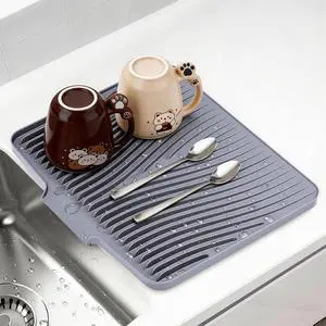 Silicone Dish Drying Mat for Kitchen counter, 15.8"x13" Extra Large Non-Slip Drain Pad with Built-in Drainage, Heat Resistant Dishwasher Safe, Grey Silicone Dish Drying Mat for Kitchen counter, 15.8"x13" Extra Large Non-Slip Drain Pad with Built-in Drainage, Heat Resistant Dishwasher Safe, Grey