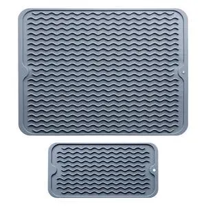 Silicone Dish Drying Mat - 2 Packs of Non-Slip Silicone Mat Easy Clean Drying Mat Large Heat-Resistant Dish Drainer Mat for Kitchen Counter, Sink, Refrigerator or Drawer Liner(16"x12", 12''x 6'' GREY) Silicone Dish Drying Mat - 2 Packs of Non-Slip Silicone Mat Easy Clean Drying Mat Large Heat-Resistant Dish Drainer Mat for Kitchen Counter, Sink, Refrigerator or Drawer Liner(16"x12", 12''x 6'' GREY)