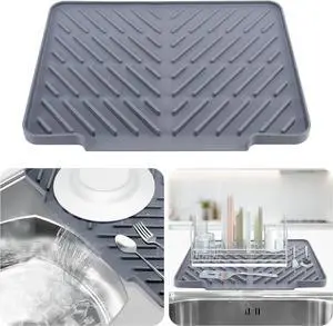 Silicone Dish Drying Mat for Kitchen Counter Essentials Wider Drain Spout Silicone Dish Drying Mat for Kitchen Counter Essentials Wider Drain Spout