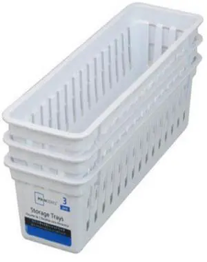 Slim Plastic Storage Trays Baskets in White- Set of 3 Slim Plastic Storage Trays Baskets in White- Set of 3