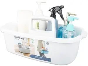 Large Cleaning Supplies Caddy Portable Shower Basket Supply Organizer with Handle Plastic Bucket Tool Storage for Bathroom, Bedroom, Kitchen, College Dorm, Garden, White Large Cleaning Supplies Caddy Portable Shower Basket Supply Organizer with Handle Plastic Bucket Tool Storage for Bathroom, Bedroom, Kitchen, College Dorm, Garden, White