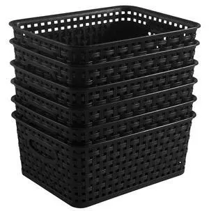 Black Plastic Woven Storage Baskets, 6-Pack Weave Basket Organizer for Kitchen Office Bathroom Black Plastic Woven Storage Baskets, 6-Pack Weave Basket Organizer for Kitchen Office Bathroom