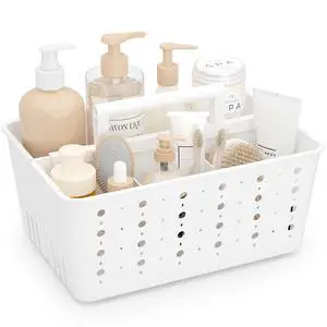 Shower Caddy Portable, Caddy Organizer with Handle and Adjustable Dividers, Plastic Shower Basket for Dorm Room Essentials, College, Bathroom, White, 1 Pack Shower Caddy Portable, Caddy Organizer with Handle and Adjustable Dividers, Plastic Shower Basket for Dorm Room Essentials, College, Bathroom, White, 1 Pack