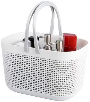 Plastic Organizer Storage Baskets with Handles, Shower Caddy Bins Organizer for Bathroom and kitchenWhite Plastic Organizer Storage Baskets with Handles, Shower Caddy Bins Organizer for Bathroom and kitchenWhite