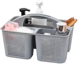 Plastic Portable Shower Caddy Bucket, Cleaning Shower Basket with Handle Compartments Storage Organizer for Bathroom Kitchen College Dorm Sink, Grey Plastic Portable Shower Caddy Bucket, Cleaning Shower Basket with Handle Compartments Storage Organizer for Bathroom Kitchen College Dorm Sink, Grey