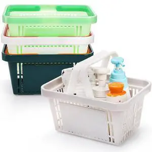 4 Pack Portable Shower Caddy Basket, Small Plastic Shopping Baskets with Handle for Retail Store, Stackable Storage Basket Organizer Bin for Bathroom, Pantry, Kitchen 4 Pack Portable Shower Caddy Basket, Small Plastic Shopping Baskets with Handle for Retail Store, Stackable Storage Basket Organizer Bin for Bathroom, Pantry, Kitchen