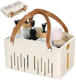 Portable Shower Caddy Collapsible Plastic Shower Basket Tote with Handles Removable Divider, Cleaning Caddy Storage Organizer for Bathroom College Dorm (White) Portable Shower Caddy Collapsible Plastic Shower Basket Tote with Handles Removable Divider, Cleaning Caddy Storage Organizer for Bathroom College Dorm (White)
