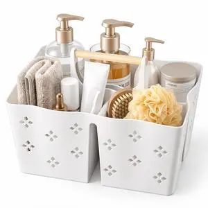 Plastic Shower Caddy Portable, Large Capacity Shower Basket with Handle, Divided Bathroom Toiletry Organizer, Quick-Drain Shower Caddy for College Dorm Beach Kitchen Essentials, White. Plastic Shower Caddy Portable, Large Capacity Shower Basket with Handle, Divided Bathroom Toiletry Organizer, Quick-Drain Shower Caddy for College Dorm Beach Kitchen Essentials, White.