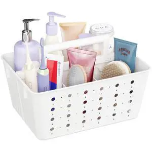 Shower Caddy Portable, Plastic Bathroom Organizer with Handle and Holes, Hard Cleaning Basket for Toiletry Storage, College Dorm Essentials, White, 1 Pack Shower Caddy Portable, Plastic Bathroom Organizer with Handle and Holes, Hard Cleaning Basket for Toiletry Storage, College Dorm Essentials, White, 1 Pack