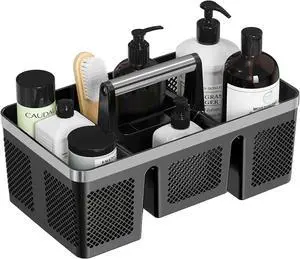 Plastic Shower Caddy Dorm: Portable Cleaning & Shower Caddy with Handle, 4 Divided Compartments, All-Side Drainage, Rigid Plastic Basket Tote for College Dorm & Bathroom Use, Black/Silver Plastic Shower Caddy Dorm: Portable Cleaning & Shower Caddy with Handle, 4 Divided Compartments, All-Side Drainage, Rigid Plastic Basket Tote for College Dorm & Bathroom Use, Black/Silver