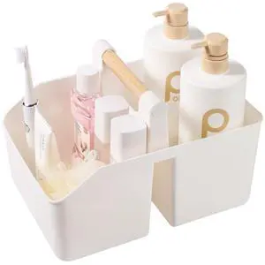 Portable Shower Caddy Basket with Bamboo Handle, Plastic Cleaning Caddy Bathroom Organizer Tote for College Dorm Essentials, Bath Toy Storage, White Portable Shower Caddy Basket with Bamboo Handle, Plastic Cleaning Caddy Bathroom Organizer Tote for College Dorm Essentials, Bath Toy Storage, White