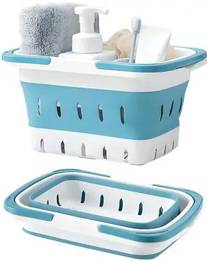 Portable Shower Caddy Tote Collapsible Plastic Basket with Handles, Foldable Storage Organizer for Bathroom, Kitchen, College Dorm, Gym, Travel & Camping, Blue Portable Shower Caddy Tote Collapsible Plastic Basket with Handles, Foldable Storage Organizer for Bathroom, Kitchen, College Dorm, Gym, Travel & Camping, Blue