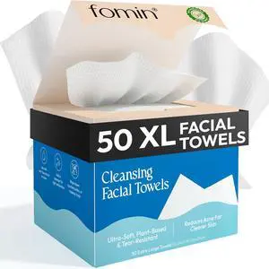 Cleansing Facial Towel 50 Count - Disposable Face Towelette XL - Biodegradable, Ultra-soft, Plant Based & Tear-Resistant Face Cloths - Towels for Makeup Remover & Reduce Acne for Clearer Skin Cleansing Facial Towel 50 Count - Disposable Face Towelette XL - Biodegradable, Ultra-soft, Plant Based & Tear-Resistant Face Cloths - Towels for Makeup Remover & Reduce Acne for Clearer Skin