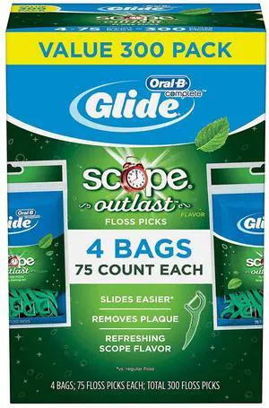 Oral B Floss Picks Plusx 40mm Outlast - Long Lasting Mint, 4 Pack of 75 Oral B Floss Picks Plusx 40mm Outlast - Long Lasting Mint, 4 Pack of 75