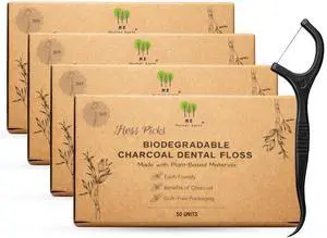 Vegan Biodegradable Dental Floss Picks (200 Count) - Natural | Sustainable | Eco-Friendly | Charcoal Dental Flossers for a Zero Waste Oral Care (3 Inch) Vegan Biodegradable Dental Floss Picks (200 Count) - Natural | Sustainable | Eco-Friendly | Charcoal Dental Flossers for a Zero Waste Oral Care (3 Inch)