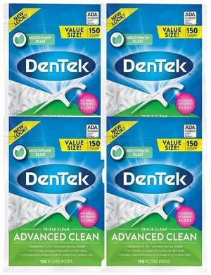 Triple Clean Advanced Floss Picks, No Break & No Shred Floss, 150 Count. (Pack of 4) Triple Clean Advanced Floss Picks, No Break & No Shred Floss, 150 Count. (Pack of 4)