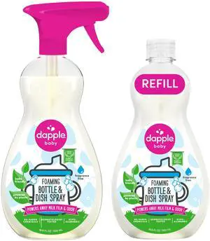 Baby Fragrance-Free Foaming Bottle & Dish Spray - (2 Pack) 16.9 fl oz - Plant-Powered Cleaner for Baby Bottles, Pump Parts, and Sippy Cups - Includes 1 Pump Baby Fragrance-Free Foaming Bottle & Dish Spray - (2 Pack) 16.9 fl oz - Plant-Powered Cleaner for Baby Bottles, Pump Parts, and Sippy Cups - Includes 1 Pump