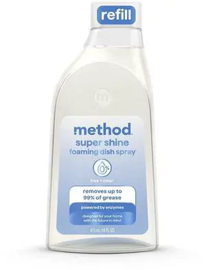 Super Shine Foaming Dish Spray Refill, Reuse With Trigger, Powered by Enzymes, Free + Clear, Unscented, 16 fl oz Super Shine Foaming Dish Spray Refill, Reuse With Trigger, Powered by Enzymes, Free + Clear, Unscented, 16 fl oz