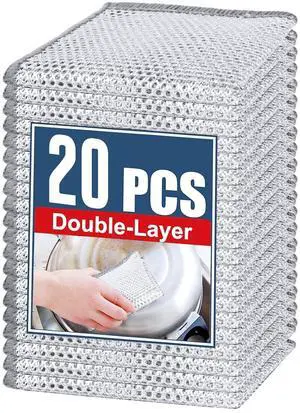 Double Layer Steel Wire Dishcloth, 20 Pcs Double-Layer Steel Wire Cleaning Cloth,Powerful Cleaning Non-Scratch Wire Dishcloth Rag for Cookware, Sinks, Dishes, Stove Tops (7.87''x7.87'') New Upgrade Double Layer Steel Wire Dishcloth, 20 Pcs Double-Layer Steel Wire Cleaning Cloth,Powerful Cleaning Non-Scratch Wire Dishcloth Rag for Cookware, Sinks, Dishes, Stove Tops (7.87''x7.87'') New Upgrade