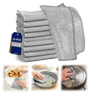 Non-Scratch Wire Dish Cloth, 10PCS Single Layer Multipurpose Wire Dishwashing Rags for Wet and Dry, Dish Cloths for Washing Dishes, Stovetops, Kitchen Countertops with Ease Non-Scratch Wire Dish Cloth, 10PCS Single Layer Multipurpose Wire Dishwashing Rags for Wet and Dry, Dish Cloths for Washing Dishes, Stovetops, Kitchen Countertops with Ease