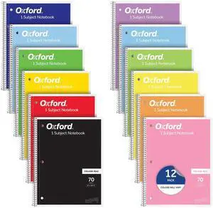 Spiral Notebooks, 12 Count Bulk Pack, 1 Subject, College Ruled Notebooks for School, 8 x 10.5 Inches, 70 Sheets, Assorted Colors, Back to School Supplies (65205) Spiral Notebooks, 12 Count Bulk Pack, 1 Subject, College Ruled Notebooks for School, 8 x 10.5 Inches, 70 Sheets, Assorted Colors, Back to School Supplies (65205)
