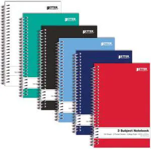 3 Subject Spiral Notebooks, 9.5 x 5.5 inch, 6 Pack, 150 Sheet Notebook with 2 Double-Sided Pocket Dividers, Assorted Solid Color Covers (College Ruled) 3 Subject Spiral Notebooks, 9.5 x 5.5 inch, 6 Pack, 150 Sheet Notebook with 2 Double-Sided Pocket Dividers, Assorted Solid Color Covers (College Ruled)