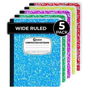 5 Pack Composition Notebook Wide Ruled, 200 Pages (100 Sheets), 9-3/4x7-1/2, Notebooks for Work, Back to School Supplies, Hard Cover Composition Books, Notebooks for Women, Colors May Repeat 5 Pack Composition Notebook Wide Ruled, 200 Pages (100 Sheets), 9-3/4x7-1/2, Notebooks for Work, Back to School Supplies, Hard Cover Composition Books, Notebooks for Women, Colors May Repeat