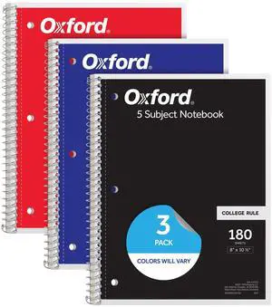 Spiral Notebooks, 3 Pack, 5 Subject, College Ruled Notebooks for School, 8 x 10.5 Inches, 180 Sheets, 4 Dividers, Assorted Colors, Back to School Supplies (65203) Spiral Notebooks, 3 Pack, 5 Subject, College Ruled Notebooks for School, 8 x 10.5 Inches, 180 Sheets, 4 Dividers, Assorted Colors, Back to School Supplies (65203)