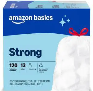 Trash Bags, Tall Kitchen Drawstring, Unscented, 13 Gallon, 120 Count, Pack of 1, Packaging May Vary Trash Bags, Tall Kitchen Drawstring, Unscented, 13 Gallon, 120 Count, Pack of 1, Packaging May Vary