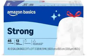 Trash Bags, Tall Kitchen Drawstring, Unscented, 13 Gallon, 45 Count, Pack of 1, Packaging May Vary Trash Bags, Tall Kitchen Drawstring, Unscented, 13 Gallon, 45 Count, Pack of 1, Packaging May Vary