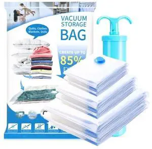 Vacuum Seal Storage Bags with Hand Pump, 6 Large Bags, Space Saver Bags for Clothes and Blankets, 85% More Storage Vacuum Seal Storage Bags with Hand Pump, 6 Large Bags, Space Saver Bags for Clothes and Blankets, 85% More Storage