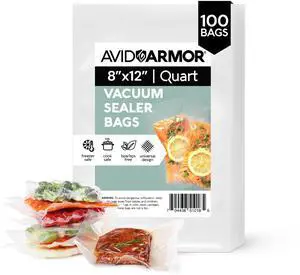 Food Vacuum Sealer Bags 100-Pack, 8x12 Quart Freezer Bags Food Vacuum Sealer Bags 100-Pack, 8x12 Quart Freezer Bags