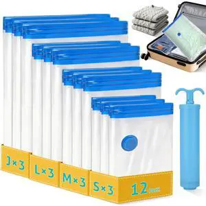 12 Pack Travel Vacuum Storage Bags 4 Size(24/28/32/40 Inch) with Pump 12 Pack Travel Vacuum Storage Bags 4 Size(24/28/32/40 Inch) with Pump