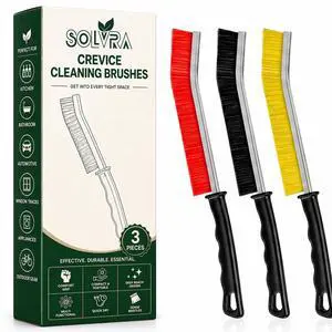 Crevice Cleaning Brush Set 3Pcs Hard Bristle Cleaning Tools in Red, Black & Yellow for Grout, Tile Floors, Gaps & Narrow Spaces Small Grout Scrub Brush for Bathroom, Shower, Window Tracks, Kitchen Crevice Cleaning Brush Set 3Pcs Hard Bristle Cleaning Tools in Red, Black & Yellow for Grout, Tile Floors, Gaps & Narrow Spaces Small Grout Scrub Brush for Bathroom, Shower, Window Tracks, Kitchen