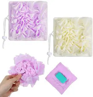 2 PCS Soap Loofah Pouch, 2 in 1 Soap Bar Loofah for Bar Soaps, PE & Polyester Bath Sponge with Drawstring (Purple, White) 2 PCS Soap Loofah Pouch, 2 in 1 Soap Bar Loofah for Bar Soaps, PE & Polyester Bath Sponge with Drawstring (Purple, White)