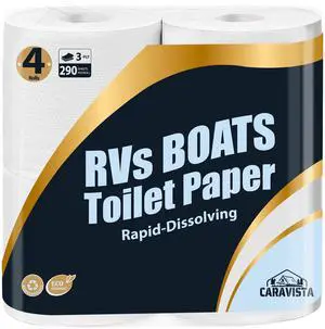 RV Camping Toilet Paper - 4 Rolls Rapid-Dissolve Marine & Trailer Septic Safe Tissue - Biodegradable 3-Ply 290 Sheets Bath Tissue for Marine, Travel, and Camper Systems RV Camping Toilet Paper - 4 Rolls Rapid-Dissolve Marine & Trailer Septic Safe Tissue - Biodegradable 3-Ply 290 Sheets Bath Tissue for Marine, Travel, and Camper Systems