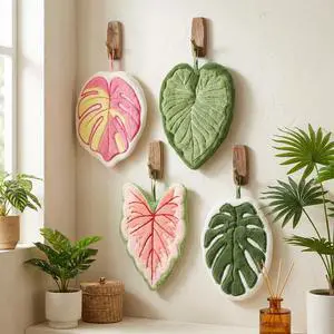 4 Pack Hanging Leaf Hand Towels, Soft Absorbent Coral Fleece Kitchen Towels, Cute Hand Towels for Bathroom and Kitchen Decor, Quick Drying Hanging Washcloths 4 Pack Hanging Leaf Hand Towels, Soft Absorbent Coral Fleece Kitchen Towels, Cute Hand Towels for Bathroom and Kitchen Decor, Quick Drying Hanging Washcloths
