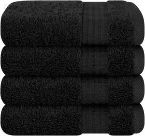 100% Cotton Turkish Towel Set, Soft Absorbent Quick Dry, 4 Piece Washcloth Set, Coal Black 100% Cotton Turkish Towel Set, Soft Absorbent Quick Dry, 4 Piece Washcloth Set, Coal Black