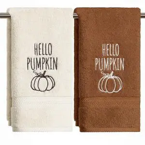 2 Pcs Caramel Beige Hello Pumpkin Fall Embroidered Hand Towels for Bathroom, 100% Cotton Soft Absorbent Farmhouse Decor Towels, 13.7 x 29.5 Inch 2 Pcs Caramel Beige Hello Pumpkin Fall Embroidered Hand Towels for Bathroom, 100% Cotton Soft Absorbent Farmhouse Decor Towels, 13.7 x 29.5 Inch