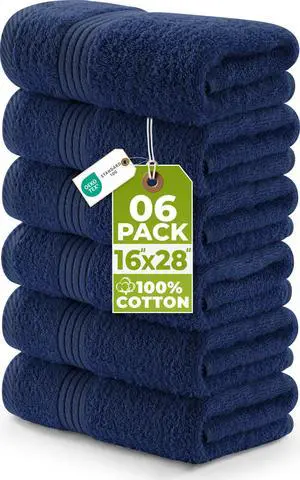 6 Piece Premium Hand Towels Set, 16 by 28 inches, 100% Ring Spun Cotton, Lightweight and Highly Absorbent Towels for Bathroom, Travel, Camp, Hotel, and Spa, Navy 6 Piece Premium Hand Towels Set, 16 by 28 inches, 100% Ring Spun Cotton, Lightweight and Highly Absorbent Towels for Bathroom, Travel, Camp, Hotel, and Spa, Navy