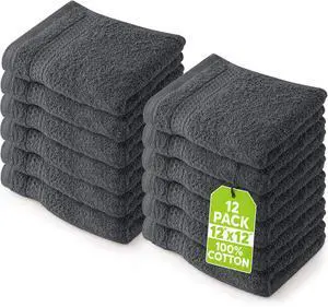 12 Pack Premium Wash Cloths Set, 12 by 12 Inches, 100% Cotton Ring Spun, Highly Absorbent and Soft Feel Essential Washcloths for Bathroom, Spa, Gym, and Face, Grey 12 Pack Premium Wash Cloths Set, 12 by 12 Inches, 100% Cotton Ring Spun, Highly Absorbent and Soft Feel Essential Washcloths for Bathroom, Spa, Gym, and Face, Grey